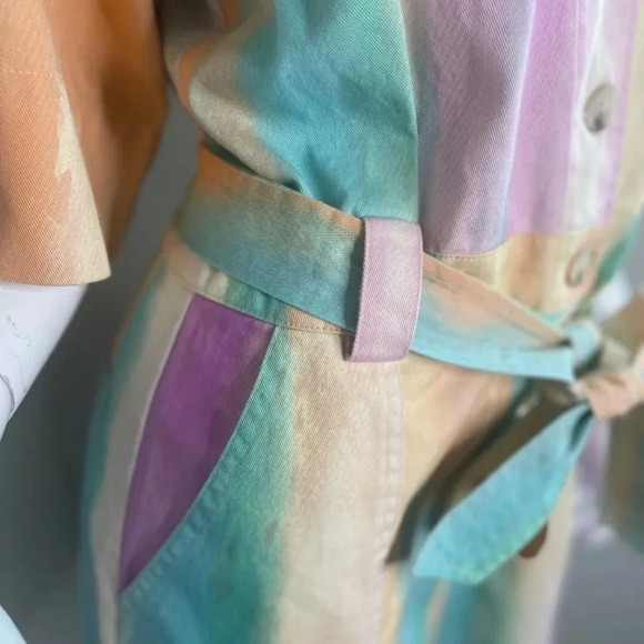 Current Air women’s rainbow short sleeve pastel button up, romper Size M - Picture 8 of 13